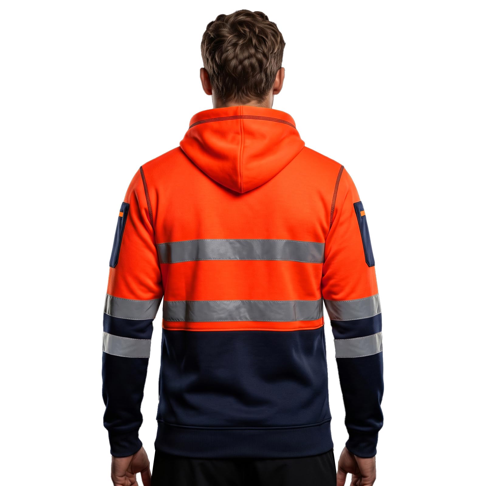 Mens Hi Vis Zipper Hoodie Sweatshirt Safety Work High Viz Reflective Tape Multi Zipped Pockets Hoodie Yellow Orange High Visibility Sweatshirt Top