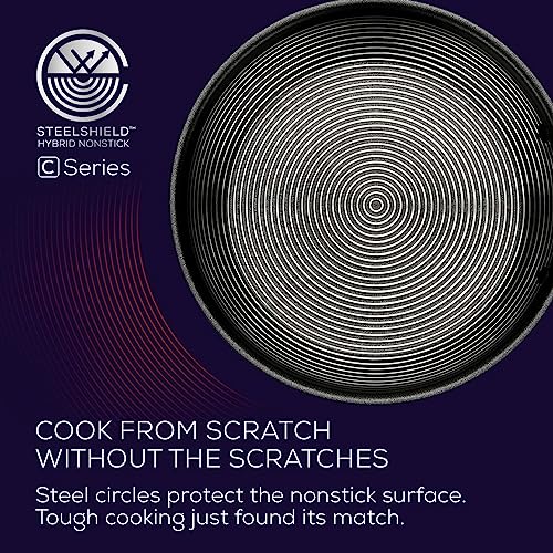 Circulon-Clad-Stainless-Steel-Cookware-Pots-and-Pans-and-Utensil-Set-with-Hybrid-SteelShield-and-Nonstick-Technology-12-Piece-Silver