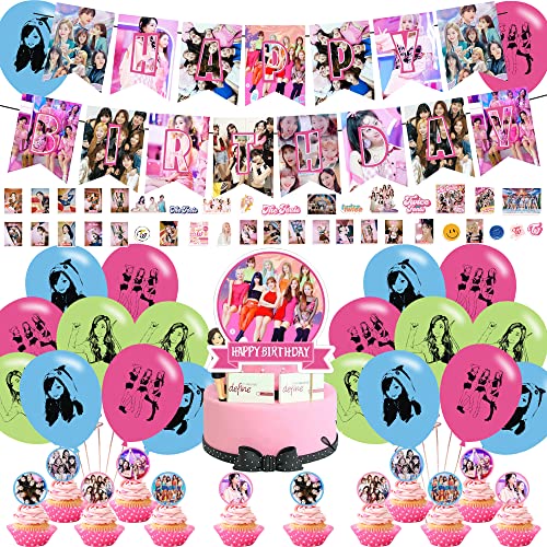 Twice kpop Party Decorations,Birthday Party Supplies For Twice kpop Party Supplies Includes Banner - Cake Topper - 12 Cupcake Toppers - 18 Balloons - 50 Twice Singer Girl Stickers