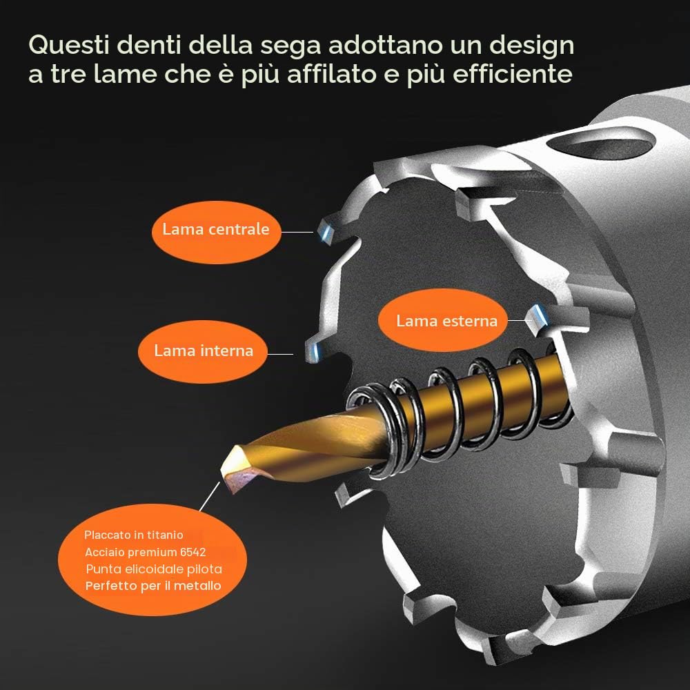 ASNOMY - Set di 8 seghe a tazza in Carburo T.C.T di grandi dimensioni, 16-60mm Heavy Duty taglio a foro Tazze Trapano per sega a tazza in metallo, acciaio inossidabile, legno, plastica, con custodia