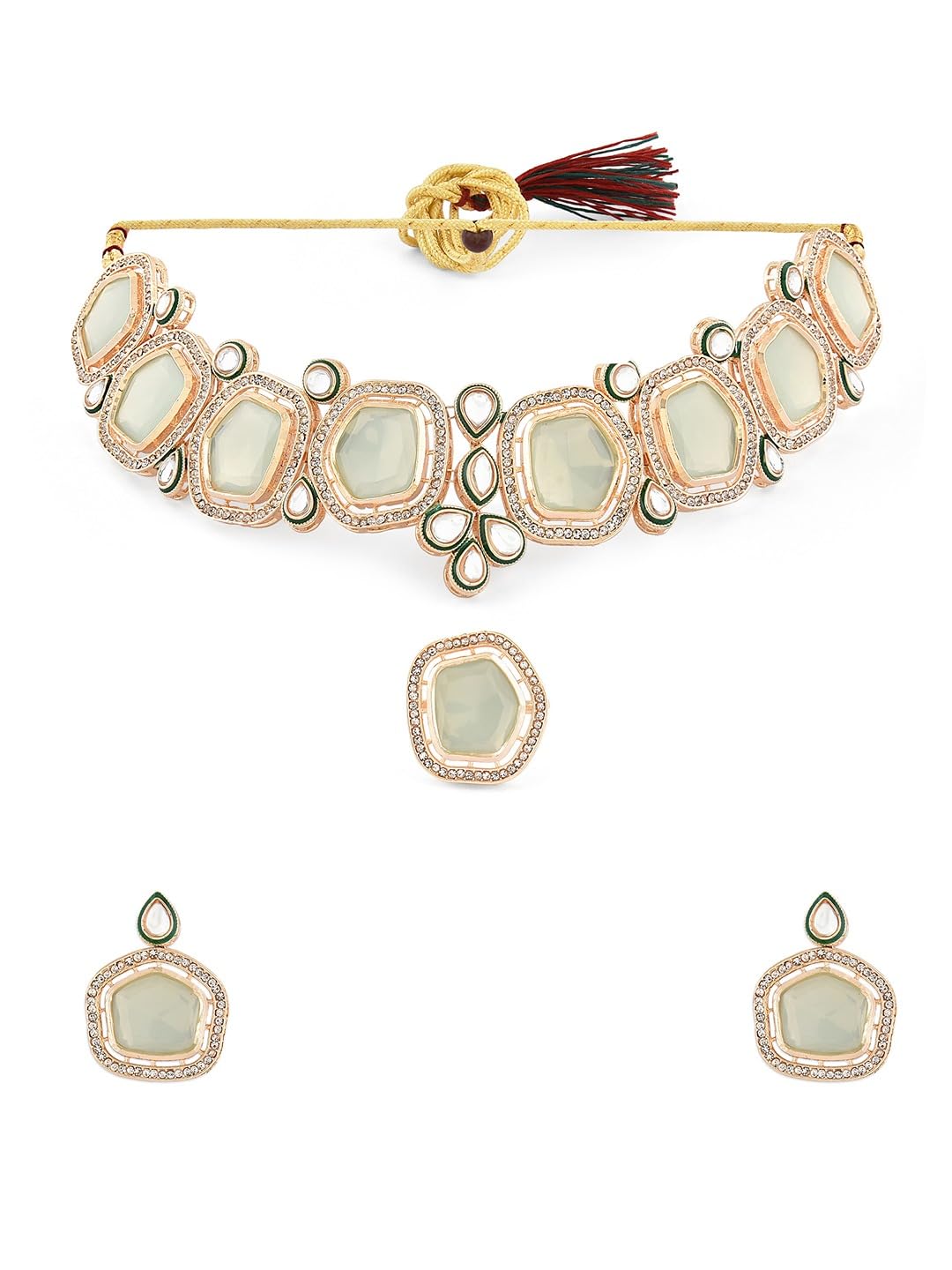 ZAVERI PEARLS Mint Green Stones Dazzling Austrian Diamonds Kundan Necklace Earring & Ring Set For Women-ZPFK18430 (B0DBQFLPQ7) Amazon Price History, Amazon Price Tracker