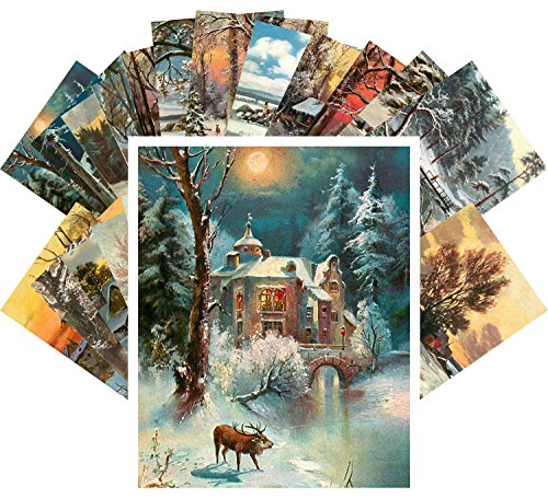 PIXILUV Vintage PostCards 24 pcs Winter Rural Life Christmas Landscapes