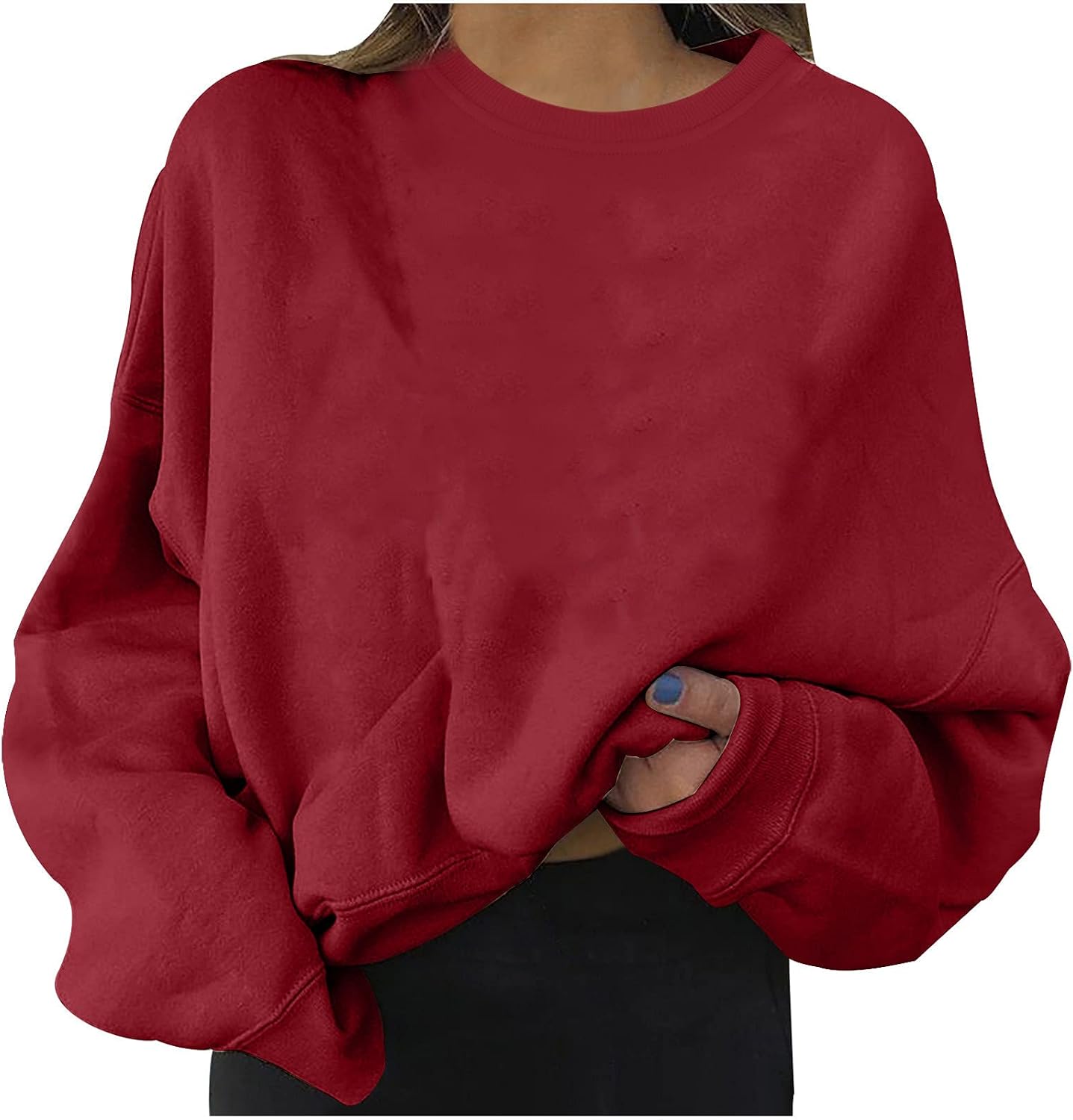 Oversized Solid Color Sweatshirts for Women & Teen Girls | Casual Loose Fit Crewneck Long Sleeve Fleece