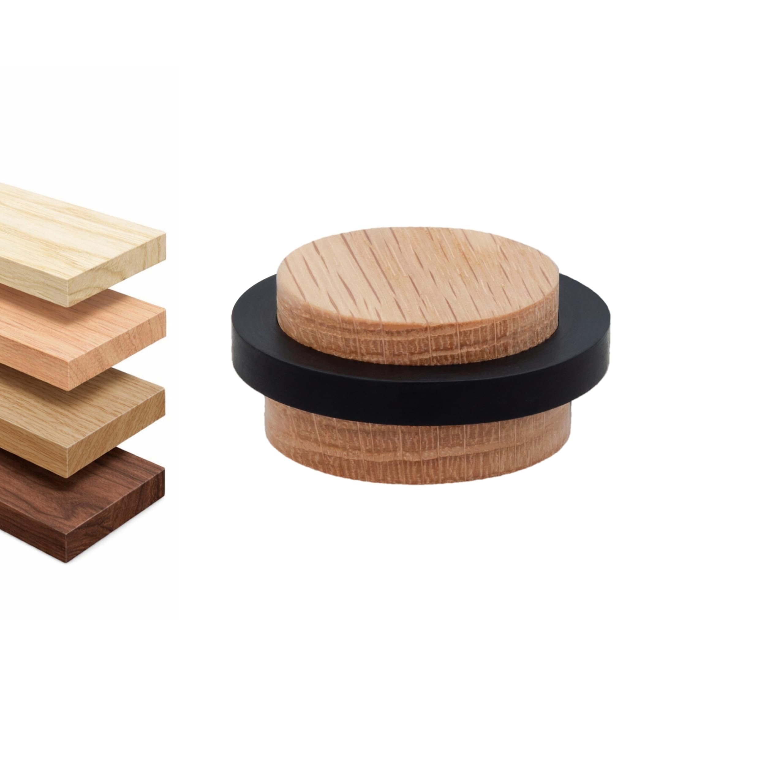 EVI Herrajes | Wooden Door Stop | Red Oak Wood with Black Rubber | 1.46" x 0.87" | Adhesive Installation | for Smooth Floors | Mod.30235X19