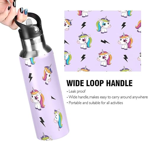 Miniatura 4 de Cute Unicorns Rainbow Stainless Steel Vacuum Insulated Water Bottle 20 Oz, BPA-Free Sports Water Bottle with Straw Leakproof Water Bottles