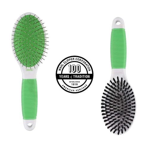 Miniatura 10 de WAHL Cepillo de cerdas medianas de doble cara para mascotas, cepillo ergonómico con empuñaduras de goma ergonómicas para un cepillado cómodo y