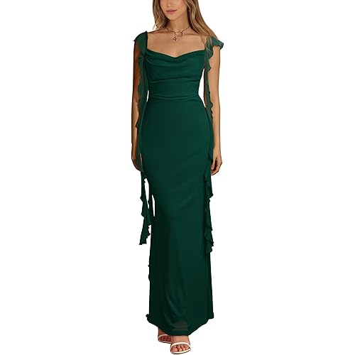 PRETTYGARDEN Women's Summer Long Formal Wedding Guest Dress Sleeveless Ruffle Cocktail Party Maxi Bodycon Dresses