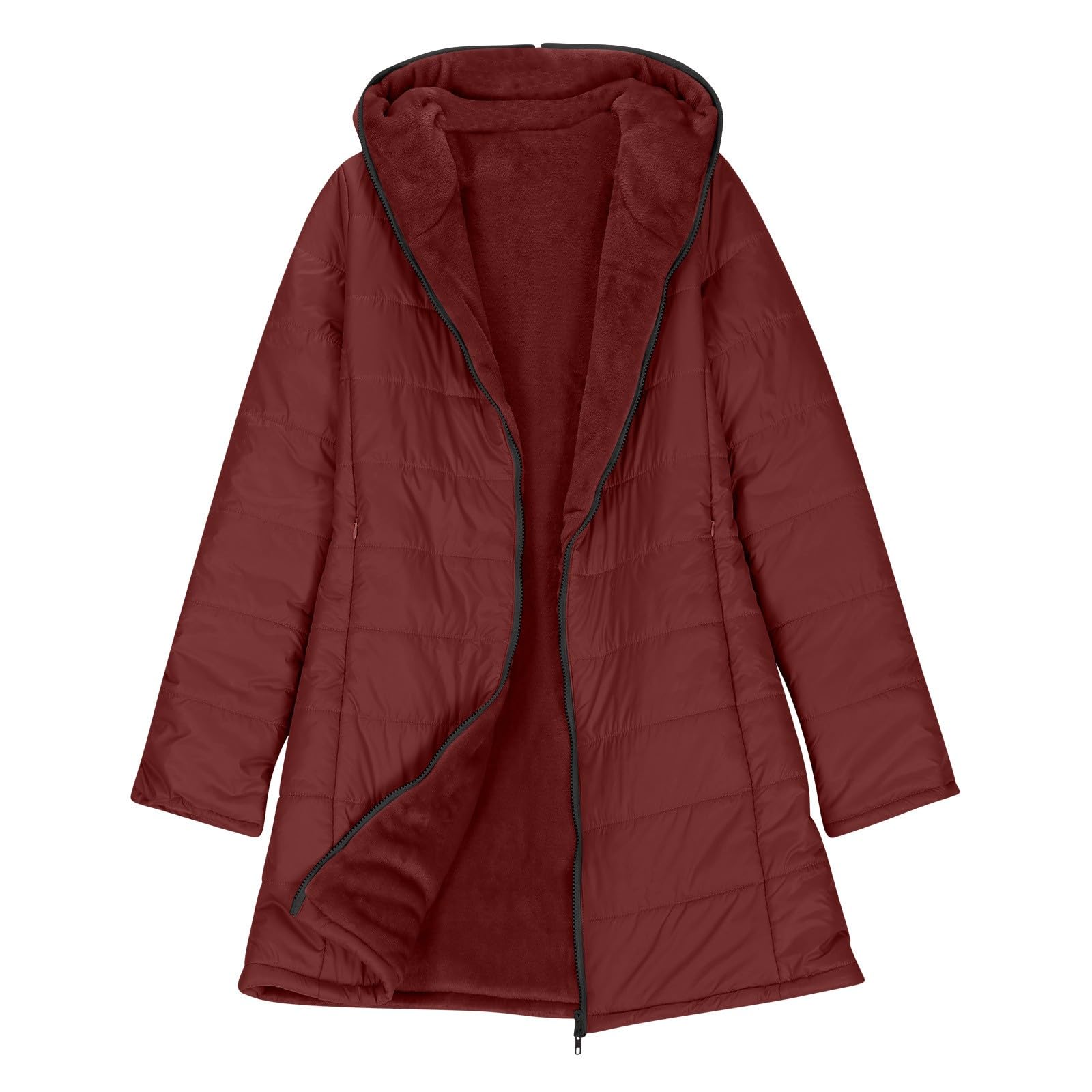 Genérico Abrigo Mujer Invierno Acolchado,Chaqueta De Invierno De Manga Larga Con Cremallera Y Bolsillos Para Mujer