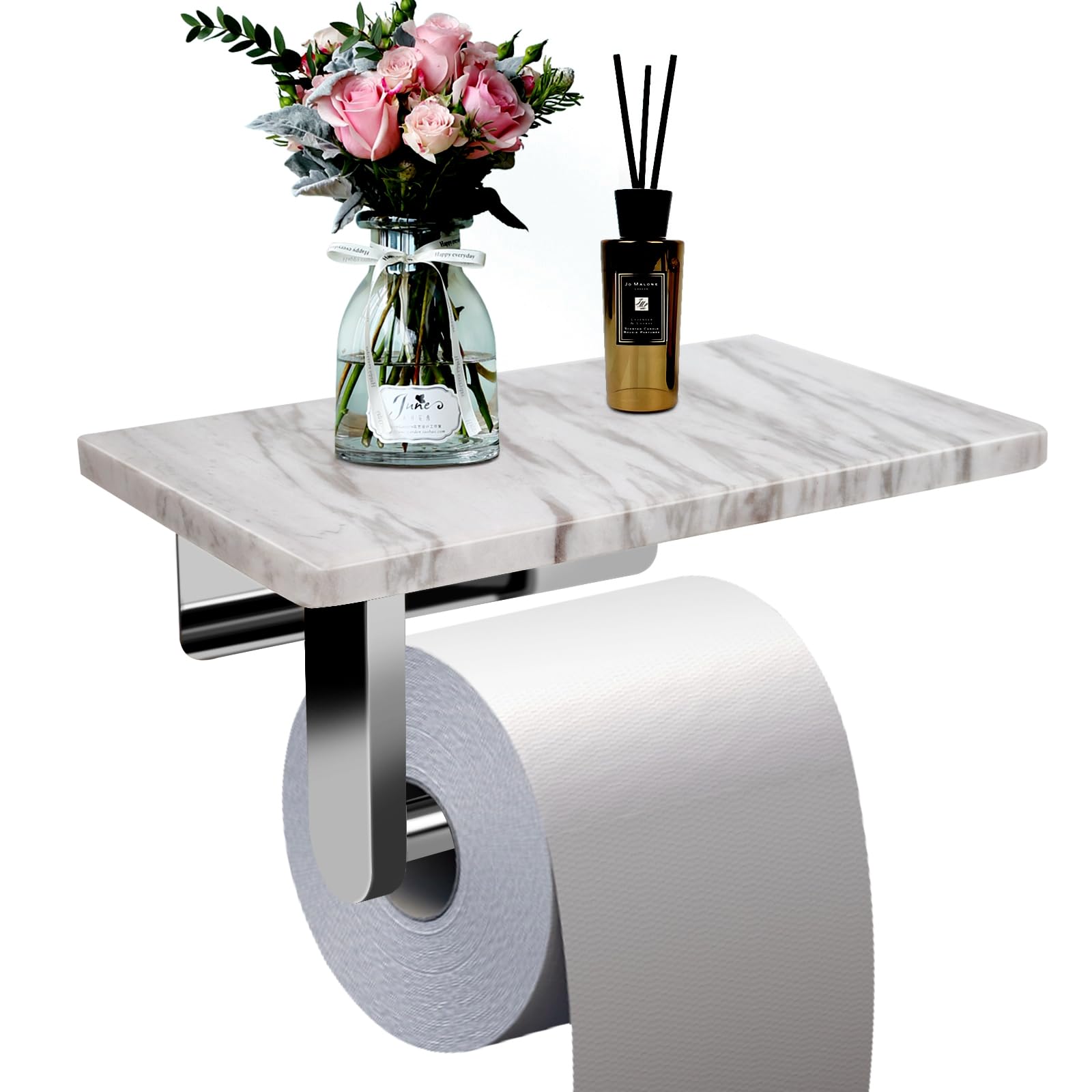 Toilet Paper Holder with Natural Marble Shelf for Bathroom Washroom,Wall Mounted Tissue Holder Suitable for Mega Roll (Brushed Gold, Middle 7.87 * 4.72 in) — Amazon image 11
