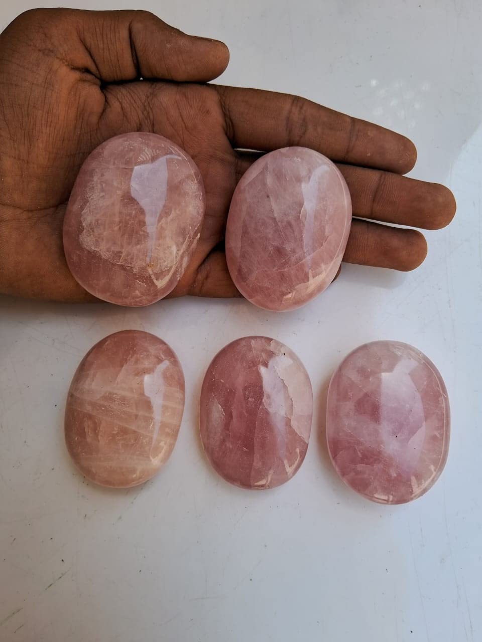 3Pcs Set Rose Quartz Palm Stone Crystal - Image 4