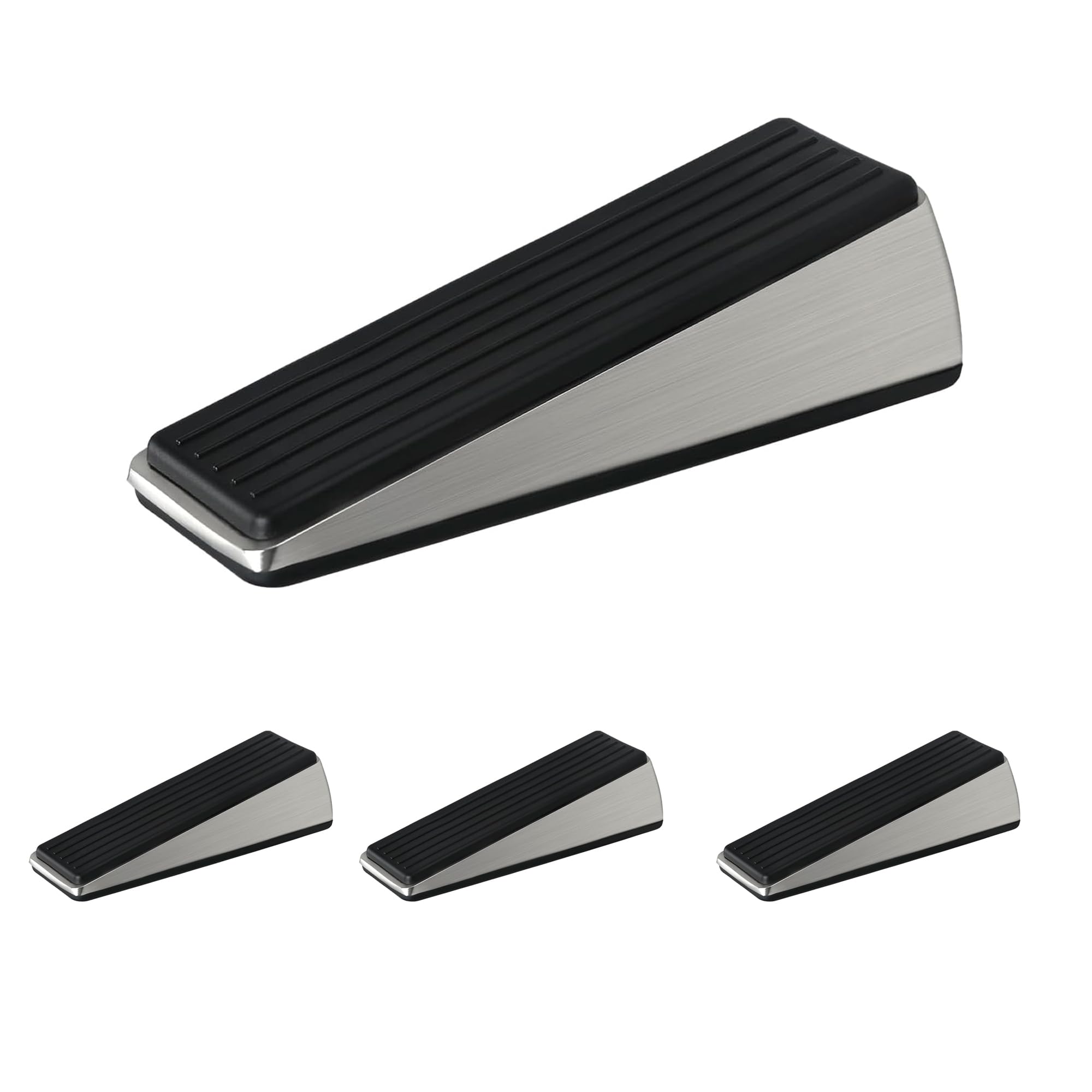 HOMOTEK 4 Pack Door Stops for Bottom of Door, Heavy Duty Wedge Door Stoppers Strongest Under Door Wall Protectors of Premium Quality Alloy and Rubber, Brushed Stainless Steel