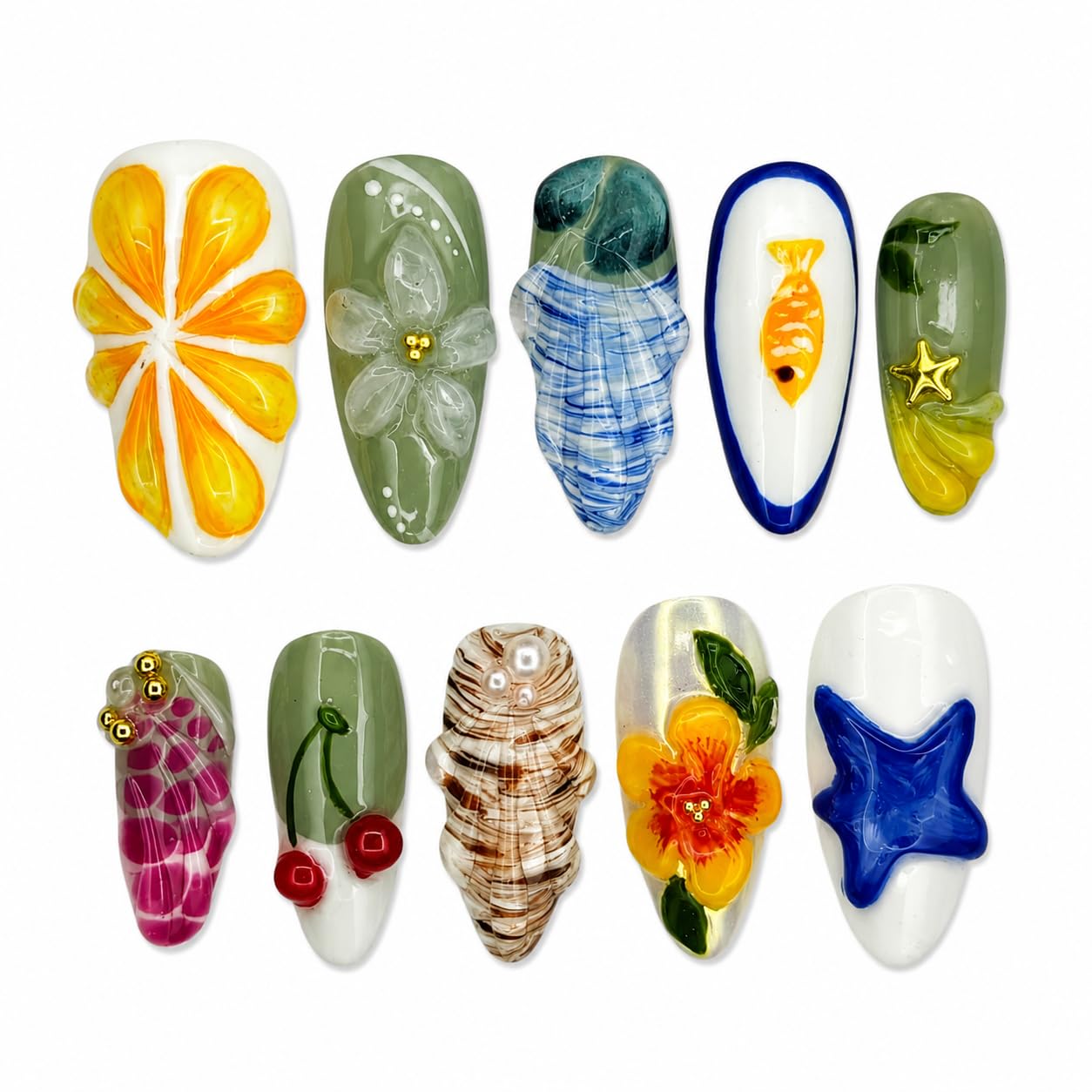 Beauty Handmade Press On Nails | Reusable Nail Extensions | Artificial Fake Nails Set | For women (Beach Vibe)-image-17