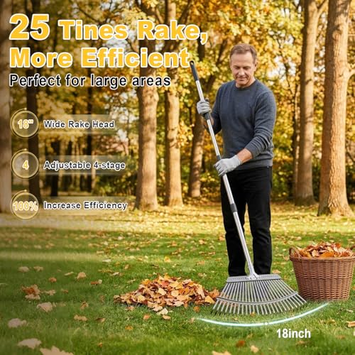 Rastrillo para jardín ajustable de 18 pulg. con mango de 62 pulg. miniatura 3