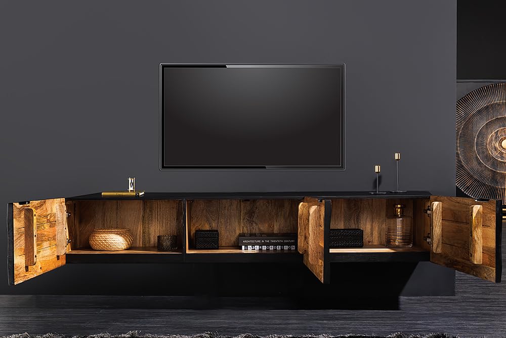 Riess Ambiente Hängendes TV-Lowboard GOLDEN Sunset 160cm schwarz Gold Mangoholz Handmade Wohnzimmerschrank Esszimmerschrank Hängeschrank