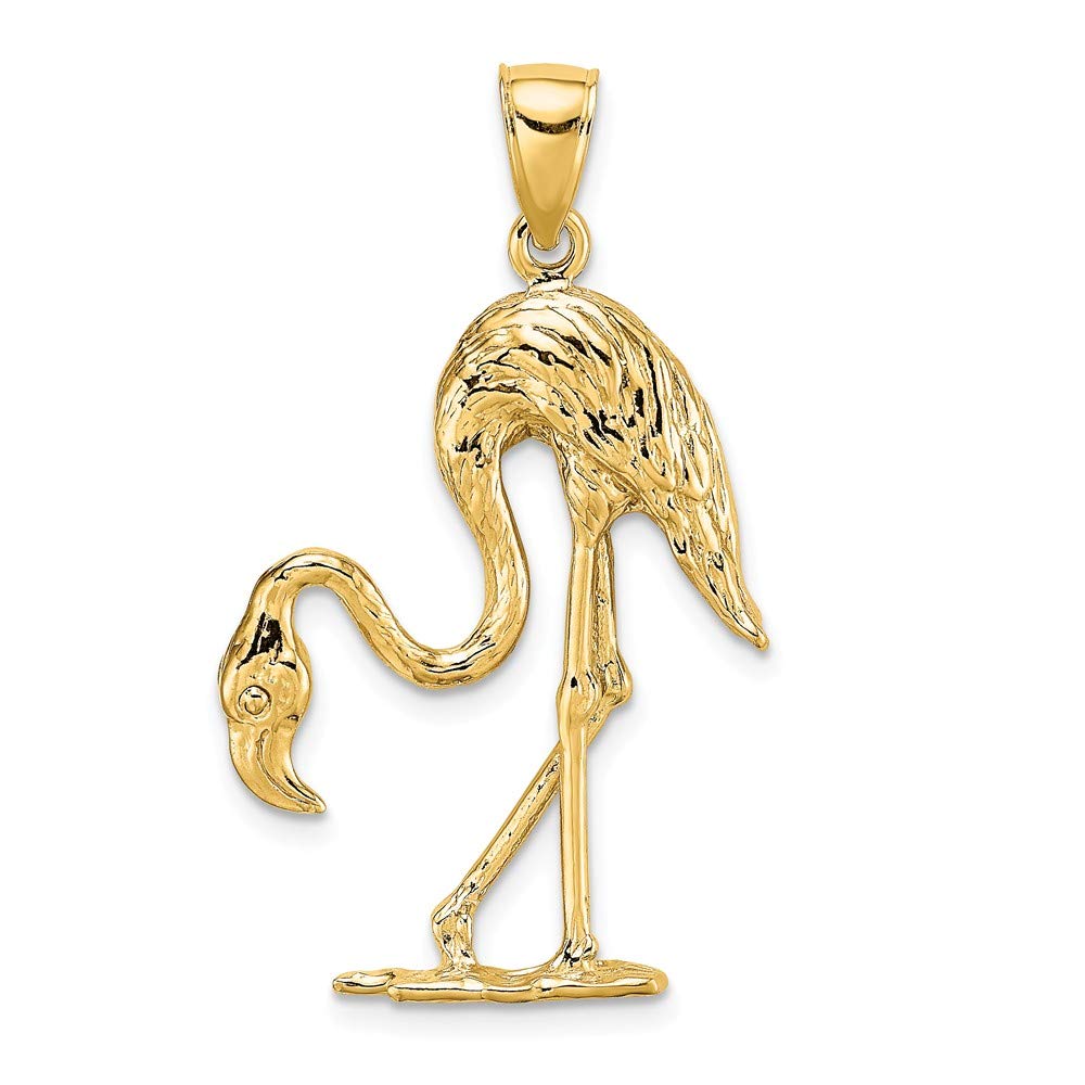 14k Yellow Gold 3 D Textured Flamingo Charm Necklace Pendant Bird Fine Jewelry For Women Gifts For Her
