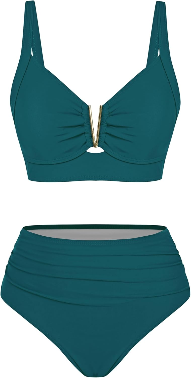 ZAFUL Womens High Waisted Bikini Sets Two Piece Tummy Control Swimsuits Push Up Full Coverage V-Wire Bathing Suits 2026