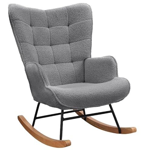 Lazyspace Schaukelstuhl Relaxsessel Stillsessel Schaukelsessel Wohnzimmersessel Schwingsessel mit Metallgestell und Holzsockel, Belastbarkeit Bis 130 Kg, Teddystoff, Dunkelgrau, 75 x 68 x 92 cm Lazyspace Schaukelstuhl Relaxsessel Stillsessel Schaukelsessel Wohnzimmersessel Schwingsessel mit Metallgestell und Holzsockel, Belastbarkeit Bis 130 Kg, Teddystoff, Dunkelgrau, 75 x 68 x 92 cm
