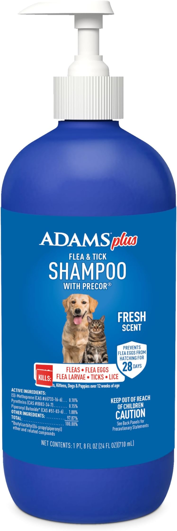 ADAMS Plus Flea & Tick Shampoo with Precor for Dogs, Cats, Puppies & Kittens, Flea Shampoo to Treat Flea Infestations, Kills Ticks, Fleas, Flea Eggs & Lice, Cleans and Conditions Coat, 24 Ounces