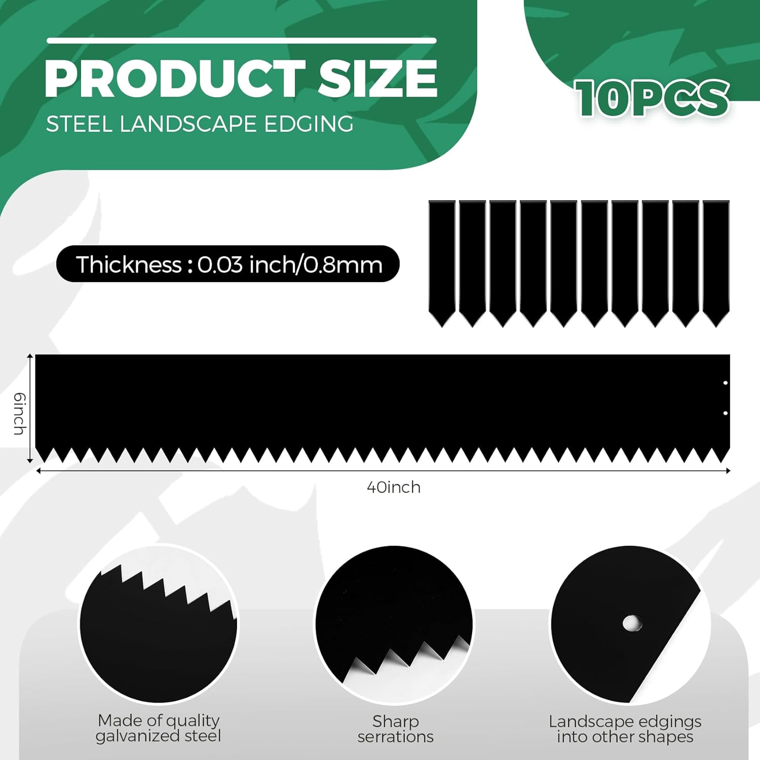 Therwen 10 Pieces Steel Landscape Edging with 10 Clips, 40 x 6 Inch Steel Garden Edging Border Landscape Edging Metal Landscape Edging Metal Edging for Landscaping Lawn Yard (Black)
