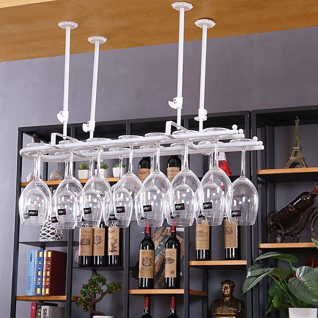 Estante de exhibición de vino para techo con soporte ajustable de copas