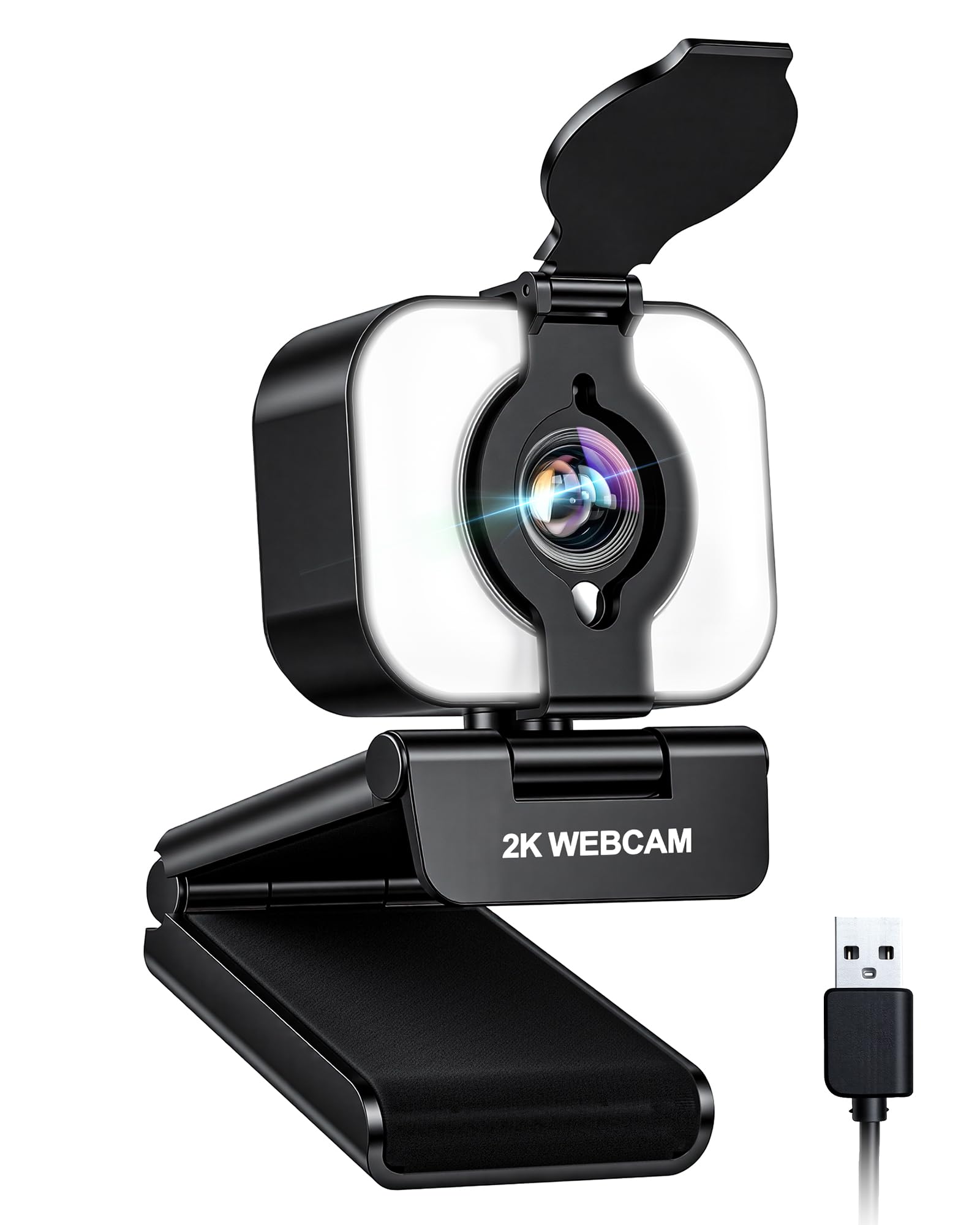 Atatat 2K Webcam for PC with Microphone & Light & Privacy Cover, Web Camera for Desktop/Laptop/Monitor/Mac, Autofocus USB Computer Camera for Zoom/Skype/Teams/Video Calling/Meeting/Streaming Black