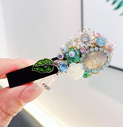 Pinza decorativa hecha a mano para mujeres y niñas de 2.7 pulgadas con diamantes de imitación, pasador de pelo de cocodrilo, pasador de metal,