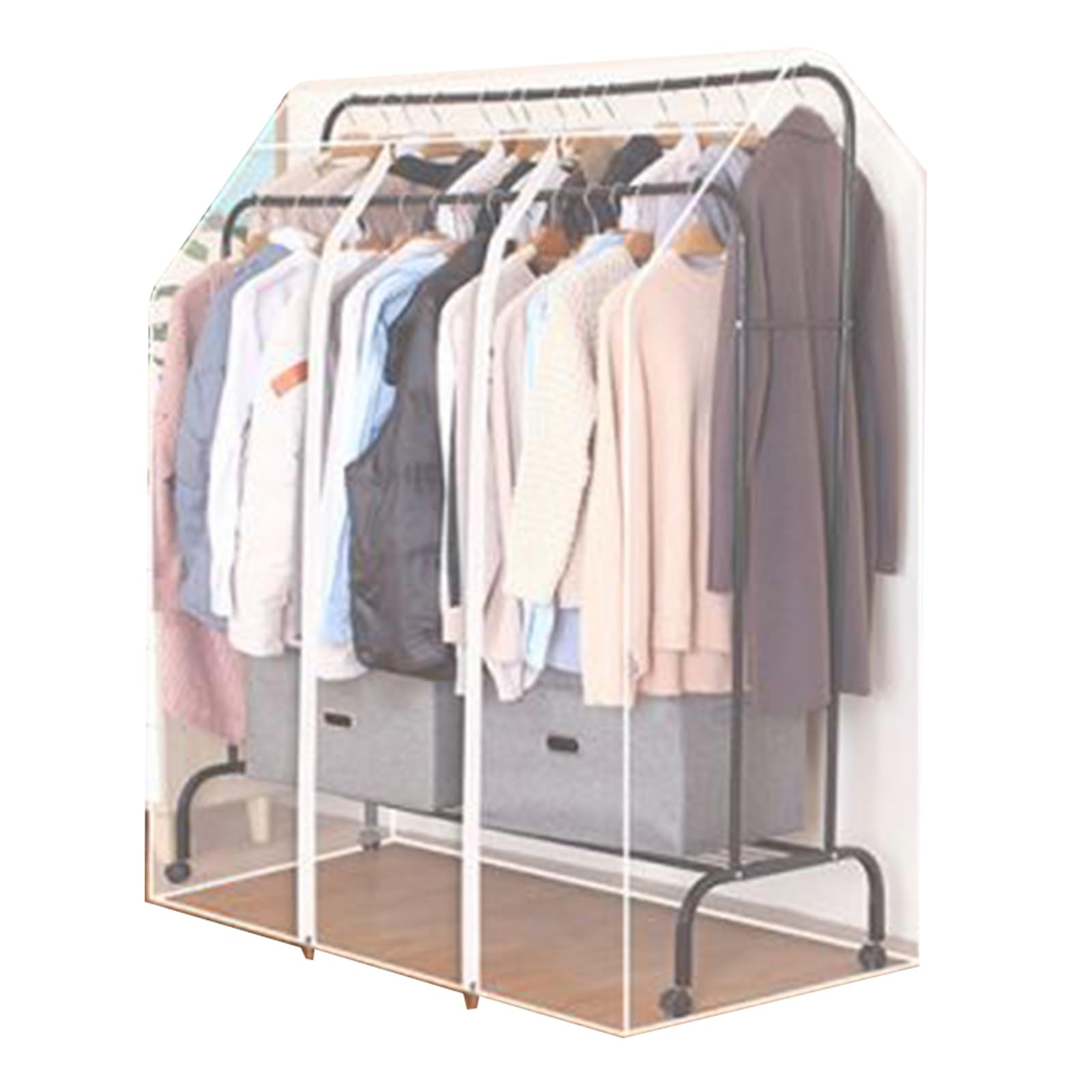 JLLEIZYZ Garment Rack Covers, Cover for Clothes Racks with Metal Zipper, Suitable for High and Low Double Pole Clothes Drying Rack Only(Clear,120x75x150cm'x30x59in)