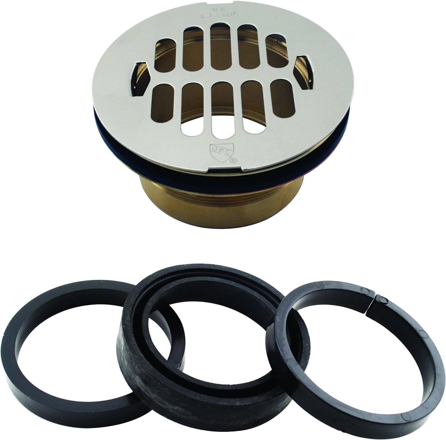 Westbrass Polished Nickel A206b-Las-05 4-1/2" Od Swedge-Lock Shower Drain Body With Grid Cover Plate,