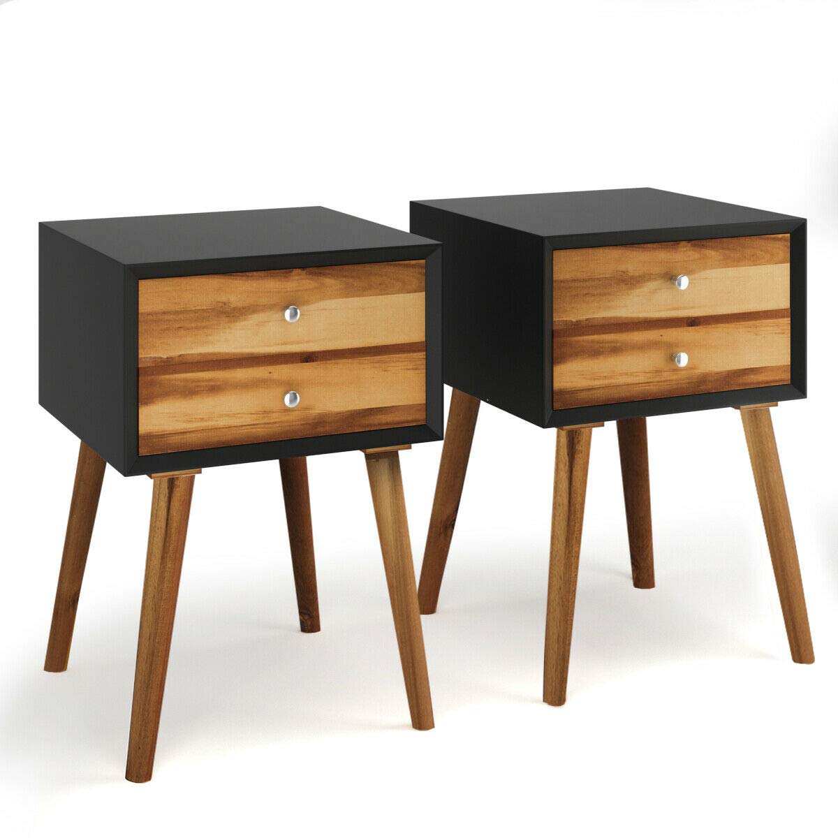 Bedroom Furniture LASUAVY Bamboo Nightstand Stackable End Table Bedside Table Set of 2