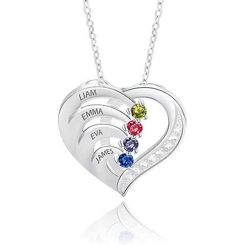 GLAMCARAT Personalized mothers necklace with birthstones names sterling silver jewelry for women customized engraved necklace