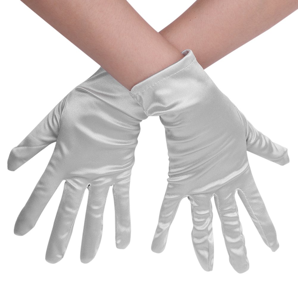 haozaikeji Short Satin Gloves for Ladies Wedding Gloves Evening Gloves Women Stretchy Opera Gloves Vintage Victorian Style 1920s Gloves for Bridal Fancy Dress Prom Cheongsam Dress