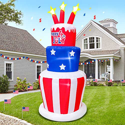 Kooy 6Ft 4Th Of July Inflatables Outdoor Decorations,Inflatable Cake With Led Lights Fourth Of July Blow Up Yard Decorations,Patriotic Inflatable For Garden Lawn Indoor Independence Day Decor #TOP5