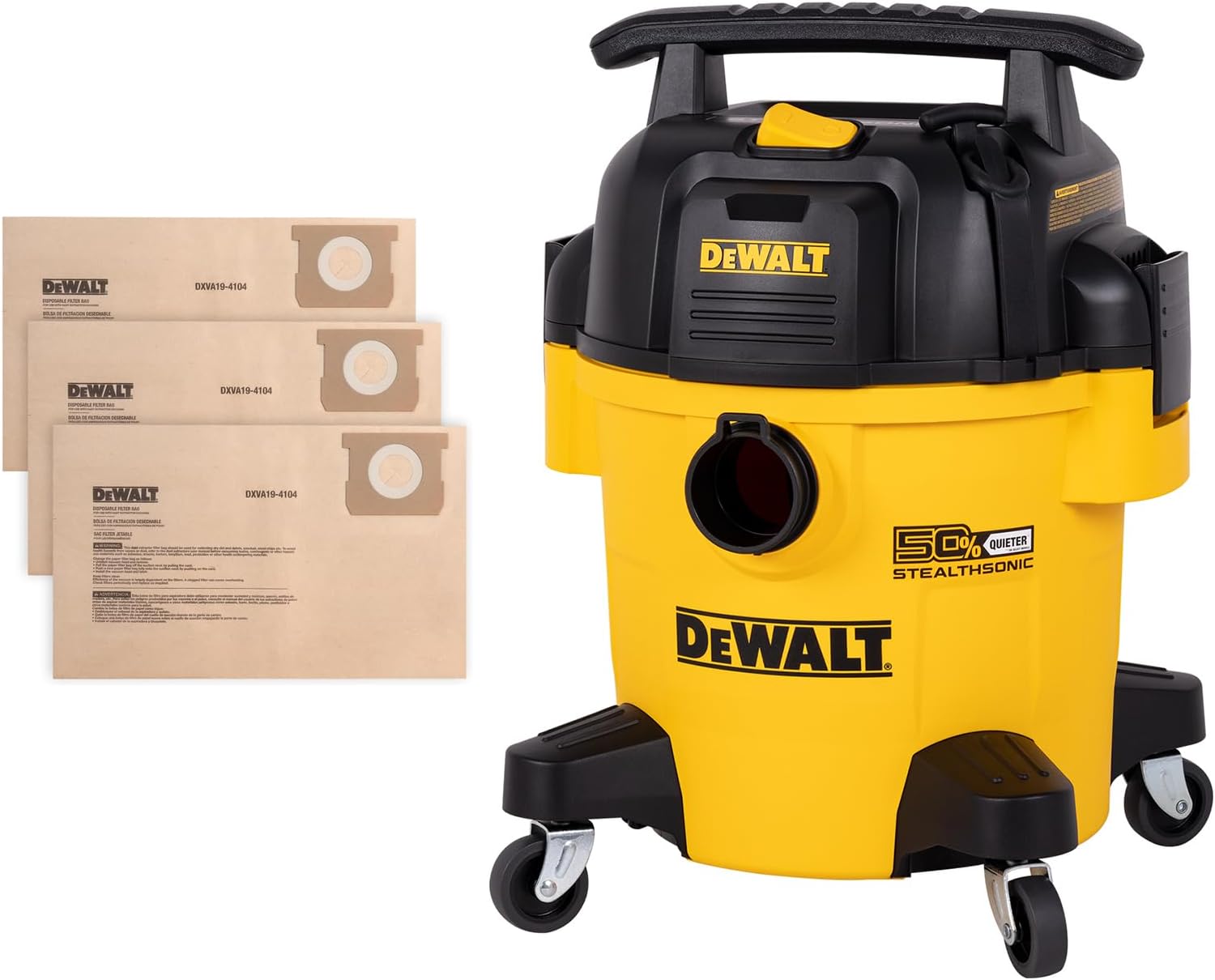 DEWALT 5 Gallon STEALTHSONIC Shop Vacuum Wet and Dry With 3Pack DXVA19-1404 Dust Bag
