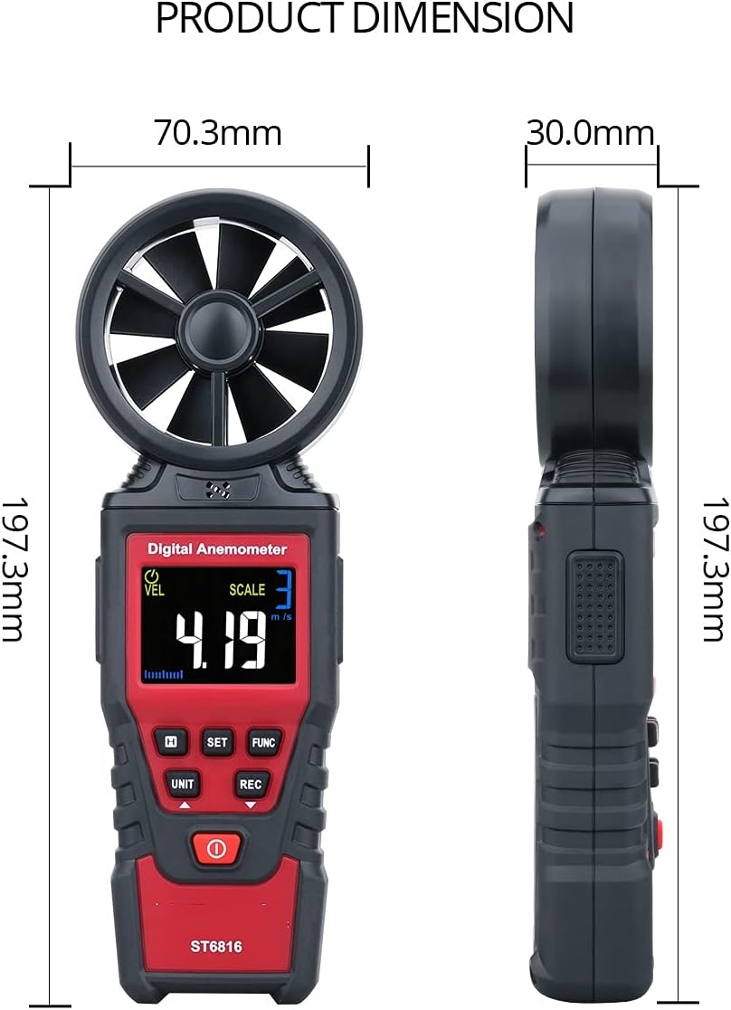 ZLXDP Digital Anemometer Wind Speed Meter Air Velocity Flow Gauge Thermometer Wind Speed Measurement Instrument Airflow Sensor Meter (Size :) : Patio, Lawn & Garden