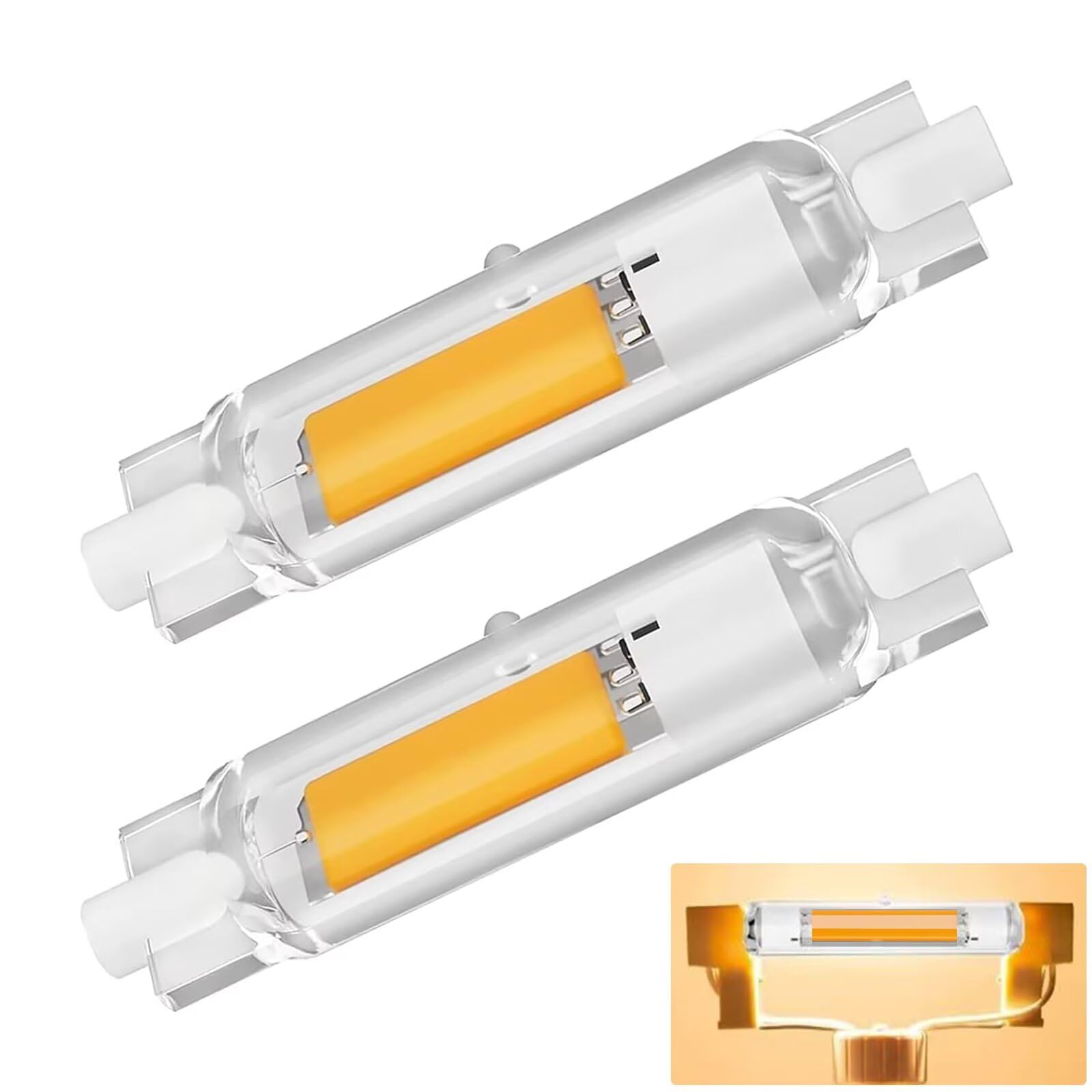 Dvnoua R7S Bulb 78mm LED Dimmable Warm White (200W Equivalent), R7S Bulb 78mm LED Dimmable Warm White 3000K 2000LM, Flicker-Free, 360° Light Angle, Energy Saving R7s Floodlight, 2 Pack