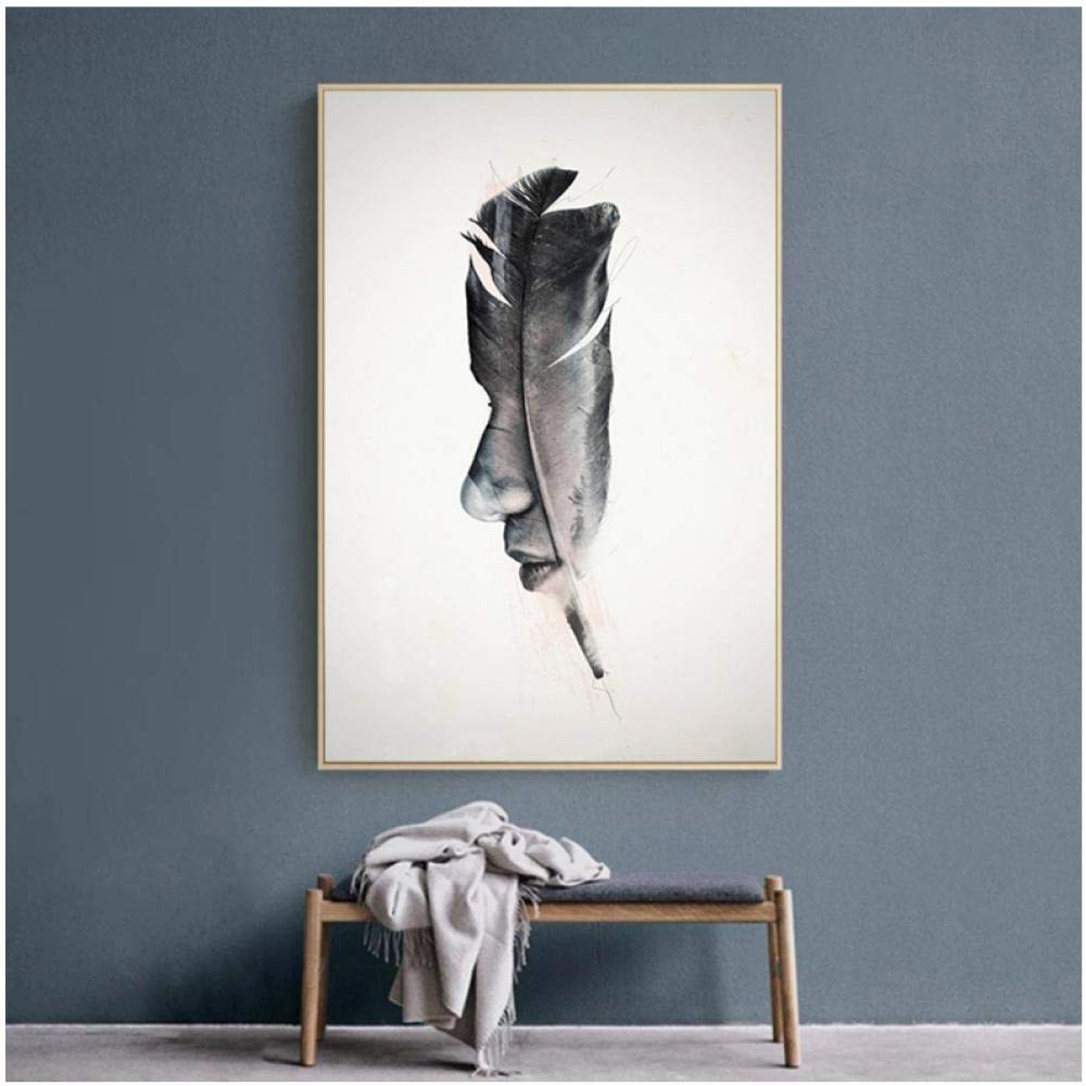 Amazon.co.jp: 抽象ペン画絵画中国インク女性の絵壁アートキャンバス