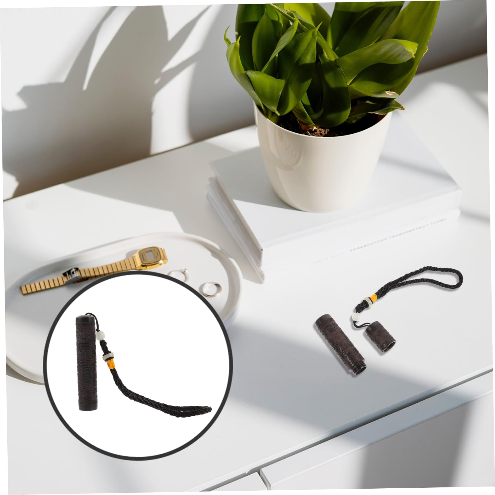 Cabilock Box Portable Wooden Toothpick Storage Box Toothpick Holder with Dragon Carving for Home and Travel Compact Design