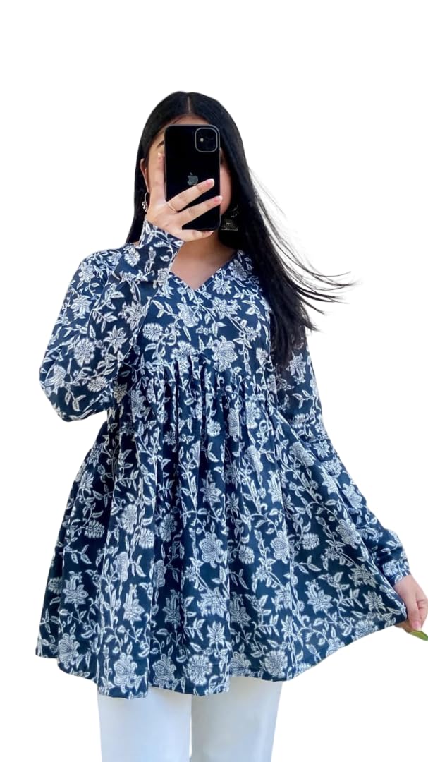 Women’s Rayon Floral Printed A-Line Tunic Top | Stylish Casual Wear | V-Neck Long Sleeve Kurti Top-picture-19
