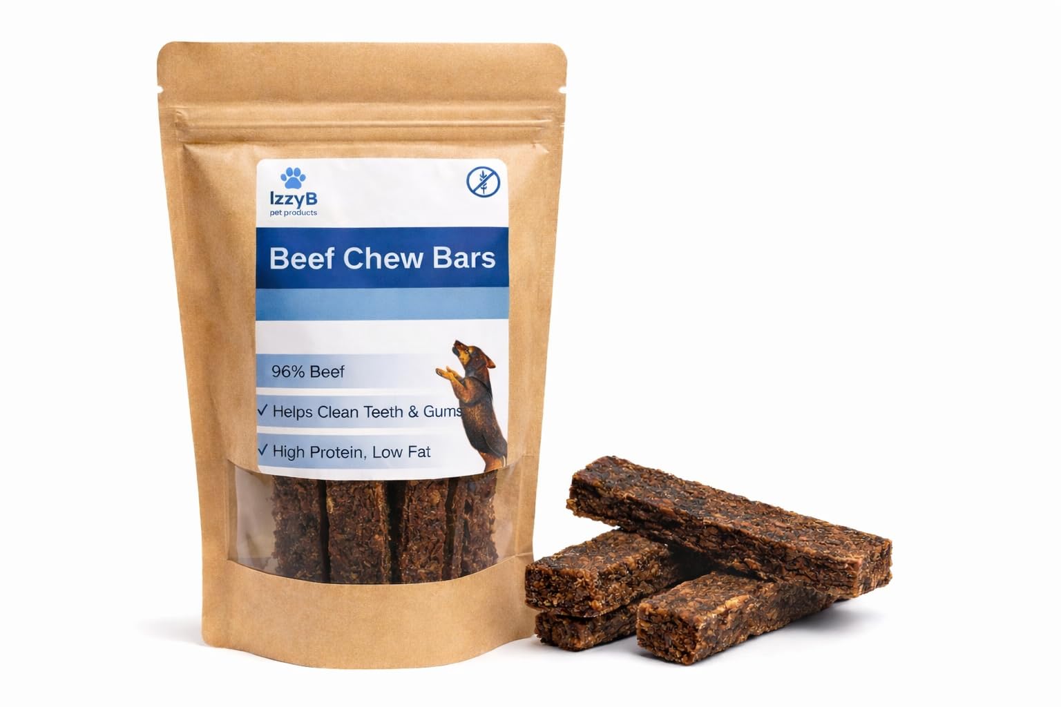 IzzyB Pet Products Beef Chew Bars Dog Chews – Long-Lasting 96% Beef Chews | High Protein, Low Fat | Pack of 8