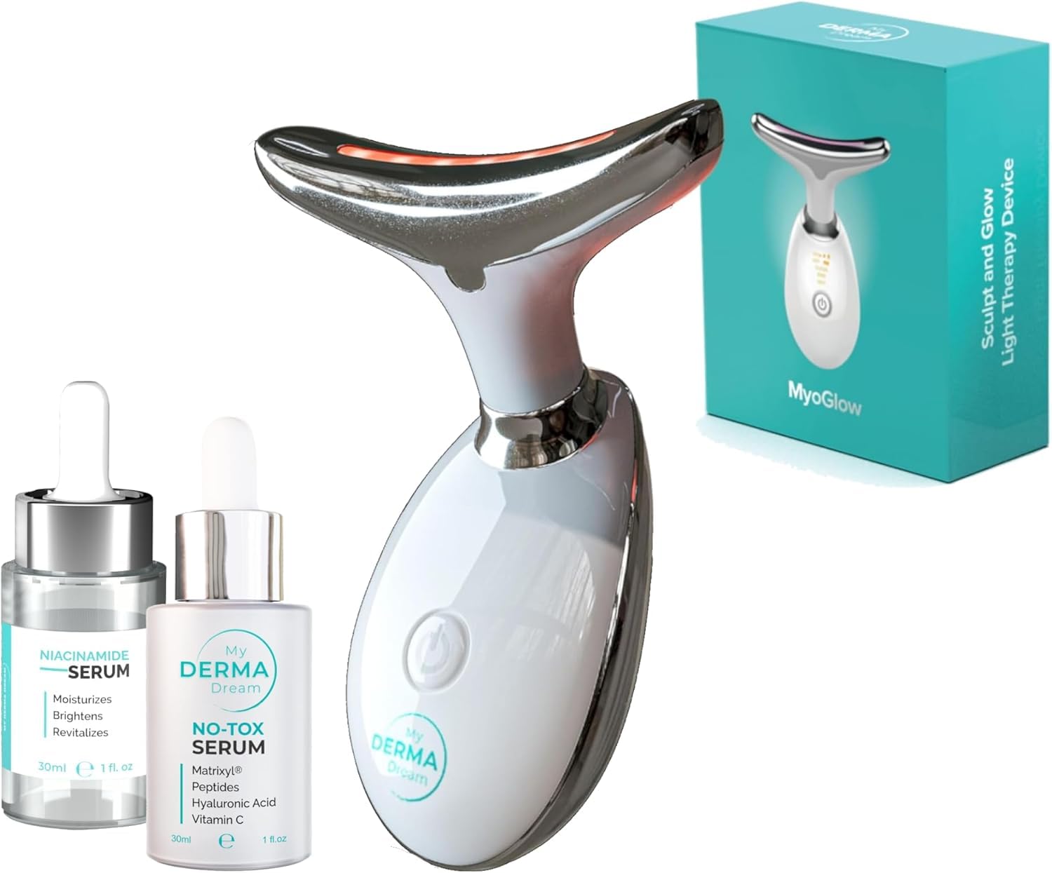 My Derma DreamMydermadream Myoglow & Niacinamide Serum & Notox Serum - Device for Firming Face, Neck and Arms, White