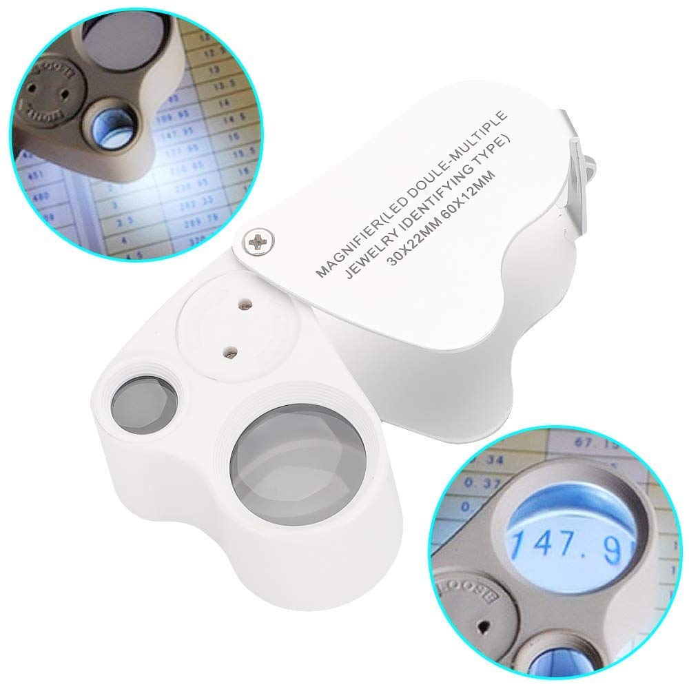 Lupa HD 30 Veces; 60 Veces; Lupa de joyero Lupa de joyería con iluminación LED Lupa Mini Lupa portátil de Mano Adecuada para Lectura, Joyas, Sellos Vision
