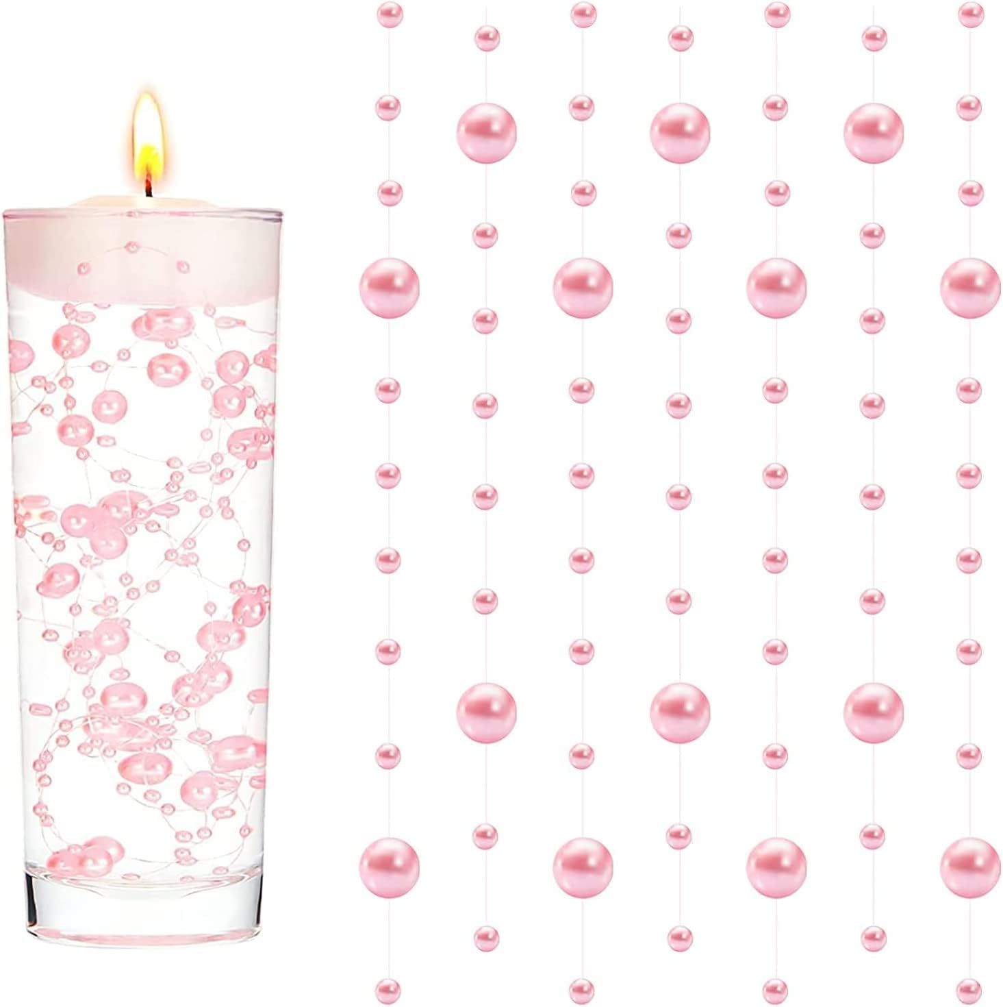 GEFIRE 18 Guirnalda De Cuentas, Guirnalda De Perlas Navidad, Adornos Navidad Exterior, Velas Flotantes, Centro Mesa Decorativa, para Boda, Decoración De Centro De Mesa (Rosa)