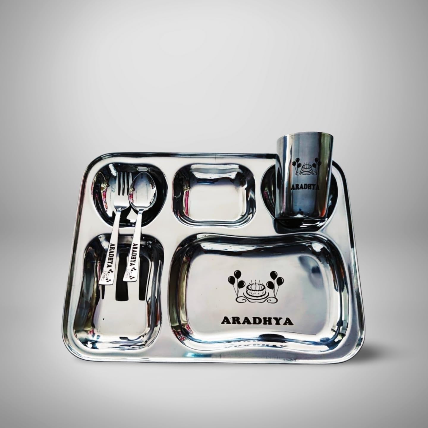 Stainless Steel Printed Namoh Customizations Customized Thali Set for Kids with Name: Personalized thali Set with Name, Silver — Amazon image 2