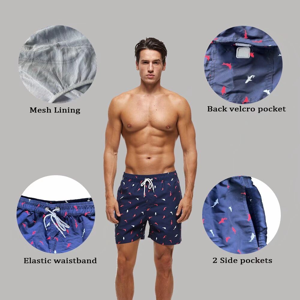 Men's Swim Trunks Quick Dry Athletic Swimwear Shorts with Mesh Lining and Pockets Bathing Suit