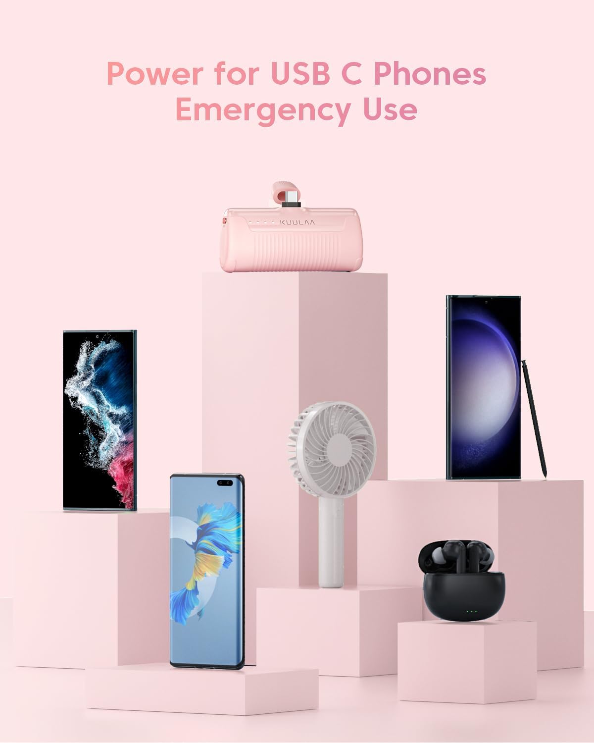 Kuulaa Portable Charger providing emergency power for various USB-C devices