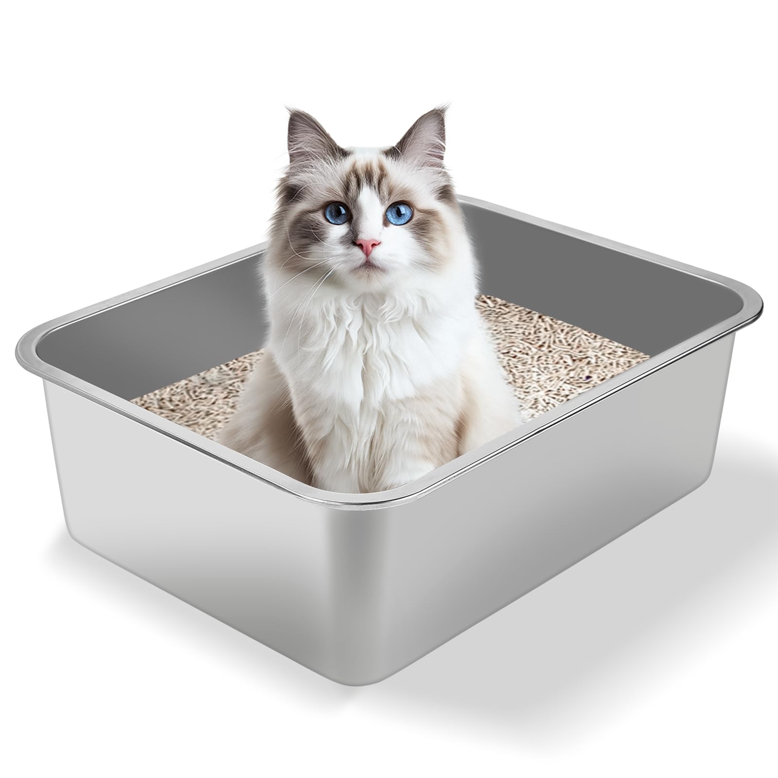 Stainless Steel Cat Litter Box - Metal High Sided Cat Pan, Large Stainless Steel Box, Indoor Litter Tray, Non Stick, No Smell, Easy-Clean Design for Hygienic Pet Care – Large Size for All Cats