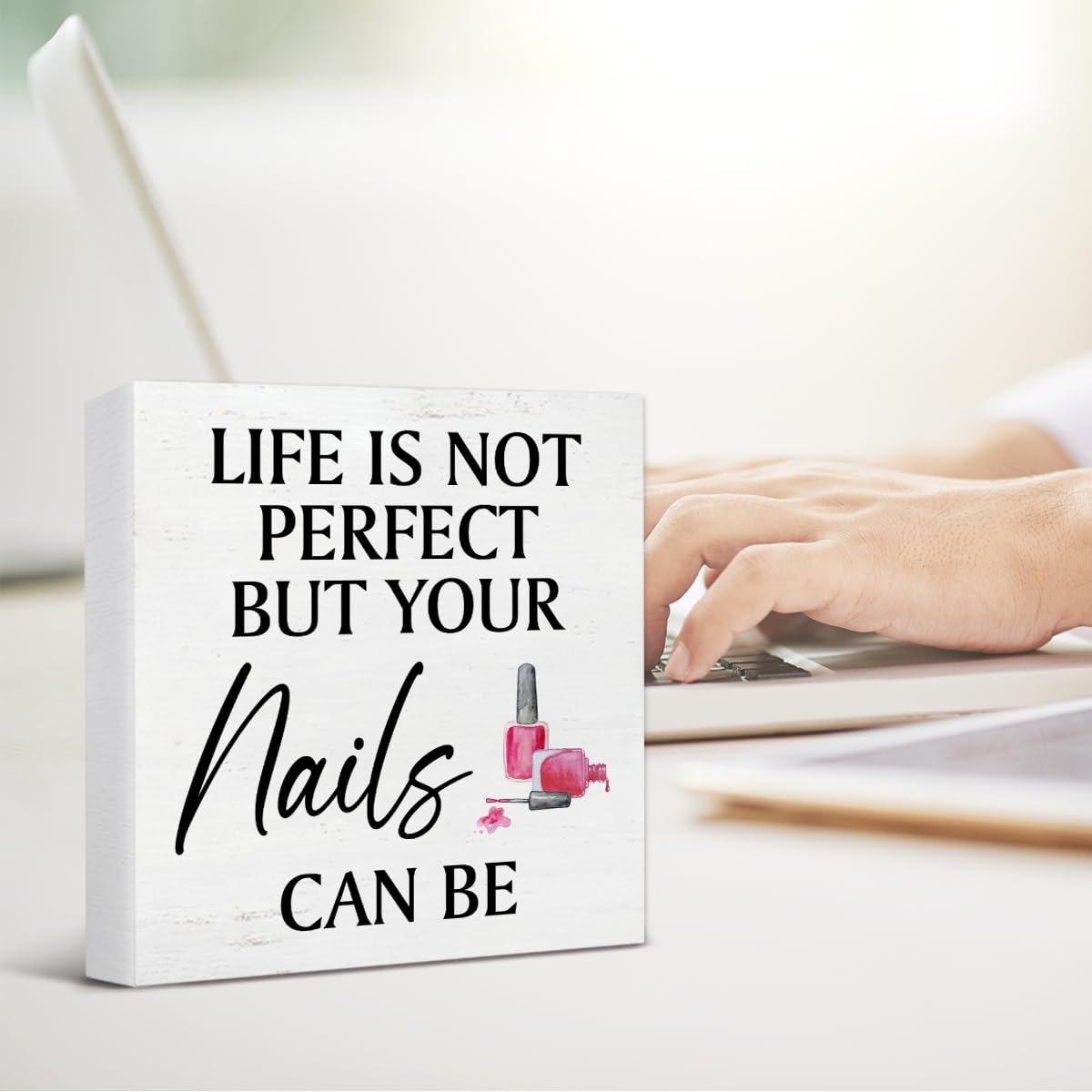 Gifts for Nail Lovers - Nail Technician Gifts - Manicurist Gift - Nail Boss Gifts - Life Is Not Perfect But Your Nails Can Be Wood Sign Home Nail Salon Barbershop Beauty Salon Decor 5×5 Inches