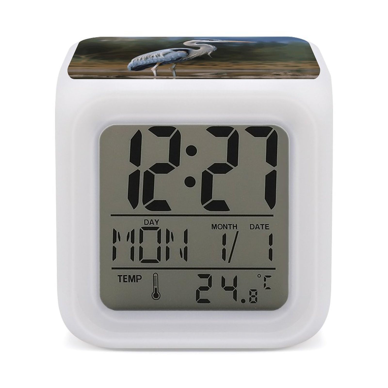 VstaDank Heron Alarm Clocks with 7 Color Changing Night Light Exquisite Bedroom Digital Clocks with LED Temperature Display Desk Clock Ok to Wake Clocks for Heavy Sleeper