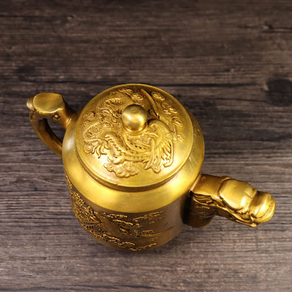 Service à thé théière en Laiton 15 cm Dragon Phoenix Collection Ornements de décoration pour la Maison Antique