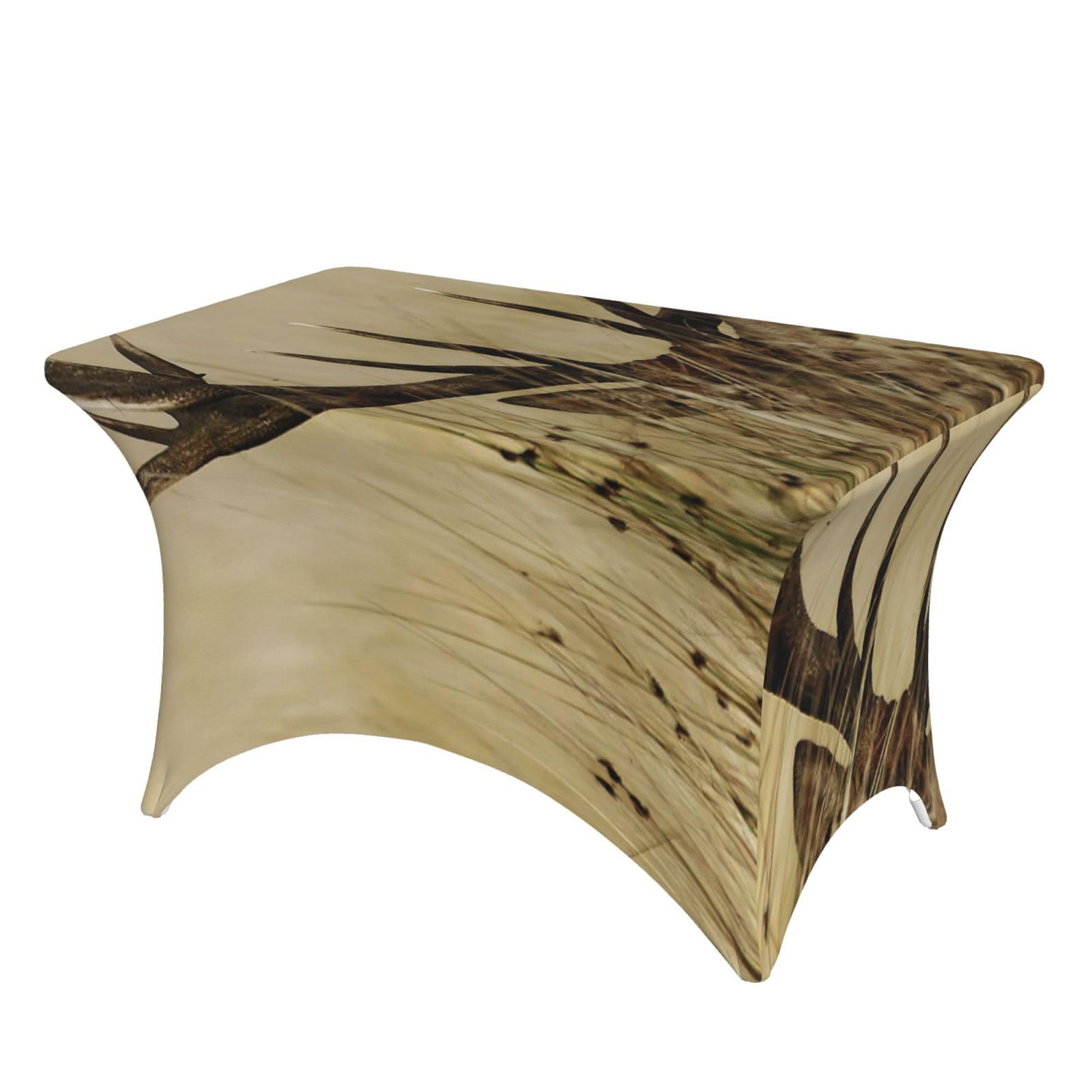 Dcehgew Whitetail Deer Fawn In Wilderness Stag 4Ft Spandex Rectangular Table Cloth, Printed Fitted Elastic Tablecloths Washable Table Cover For Event, Wedding, Banquet & Party